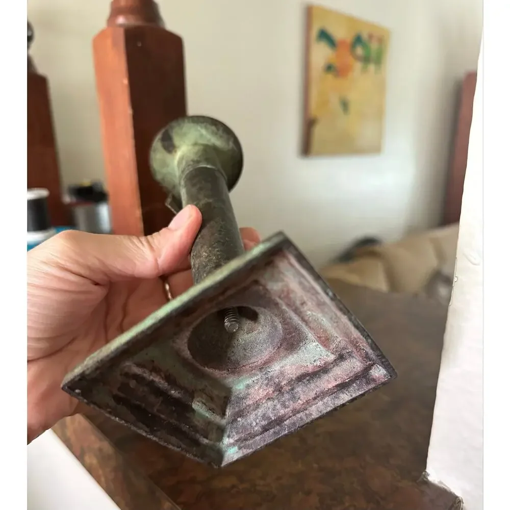 Green Patina Vintage metal candle holder bow cottagecore candelabra Victorian